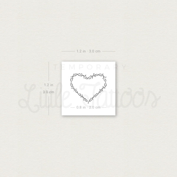 Small Heart Shaped Barbed Wire Temporary Tattoo - Set of 3