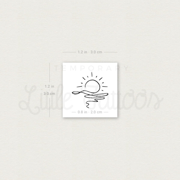 Continuous Line Sea Sunset Temporary Tattoo - Set of 3