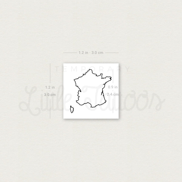 France Map Outline Temporary Tattoo - Set of 3