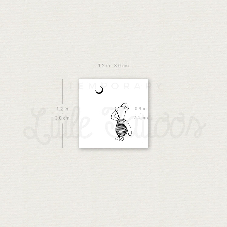 Piglet Looking At Moon Temporary Tattoo - Set of 3