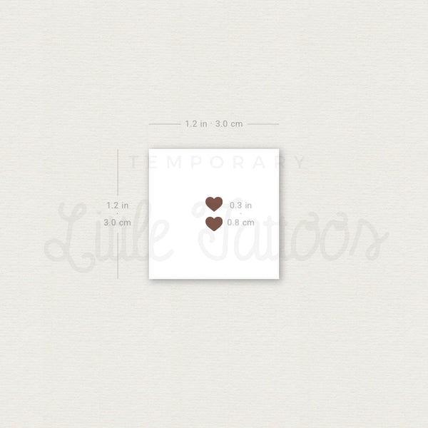 Two Tiny Brown Hearts Temporary Tattoo - Set of 3