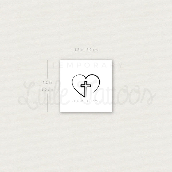 Single Line Heart And Cross Temporary Tattoo - Set of 3