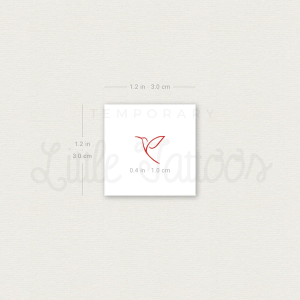 Small Red Minimalist Hummingbird Temporary Tattoo - Set of 3