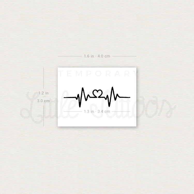 Small Heartbeat Heart Temporary Tattoo - Set of 3