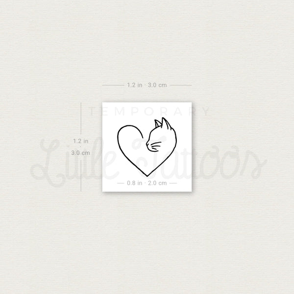 Cat Lover Heart Temporary Tattoo - Set of 3