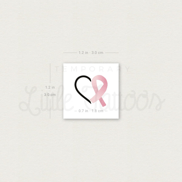 Heart & Cancer Awareness Ribbon Temporary Tattoo - Set of 3