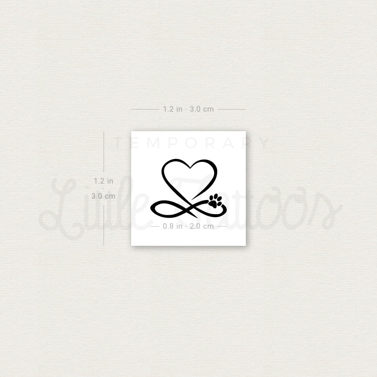 Paw Print Infinity Heart Temporary Tattoo - Set of 3