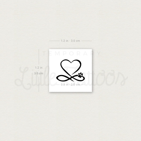 Paw Print Infinity Heart Temporary Tattoo - Set of 3