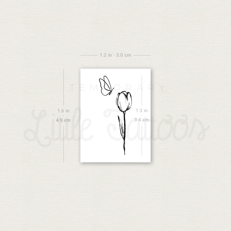 Tulip And Butterfly Temporary Tattoo - Set of 3