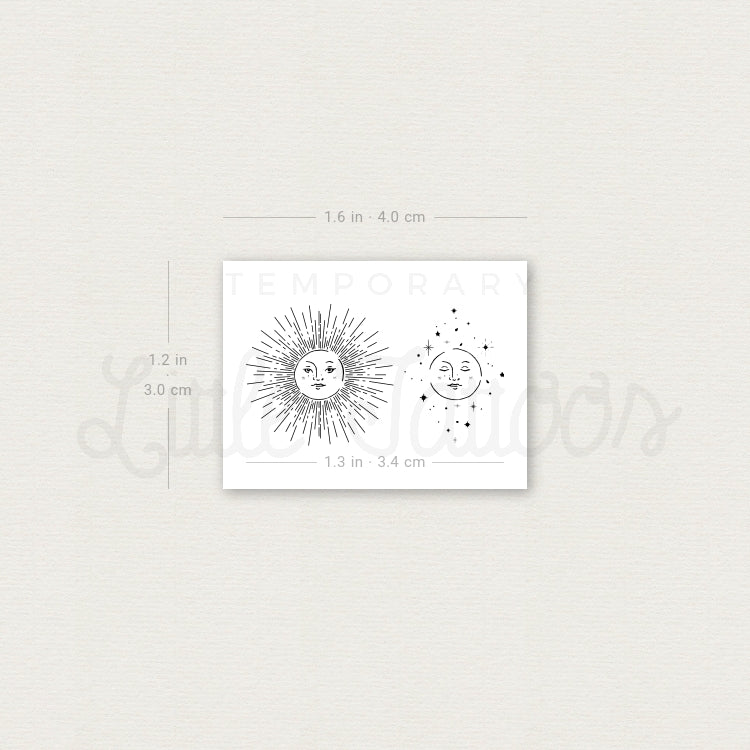 Tatuaje temporal "Sol feliz, luna soñolienta" (juego de 3)