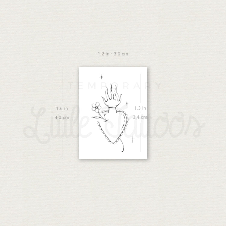 Sacred Heart And Flower By Stefano Mazza Temporary Tattoo - Set of 3