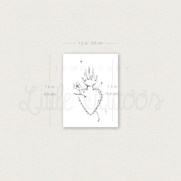 Sacred Heart And Flower By Stefano Mazza Temporary Tattoo - Set of 3