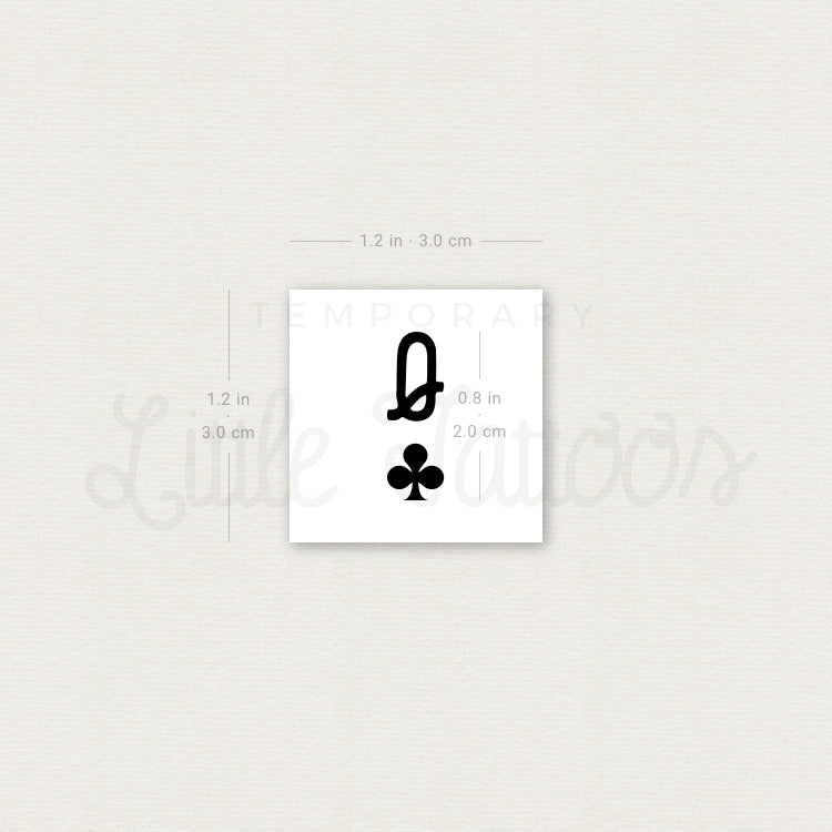 Queen Of Clubs Temporary Tattoo - Set of 3