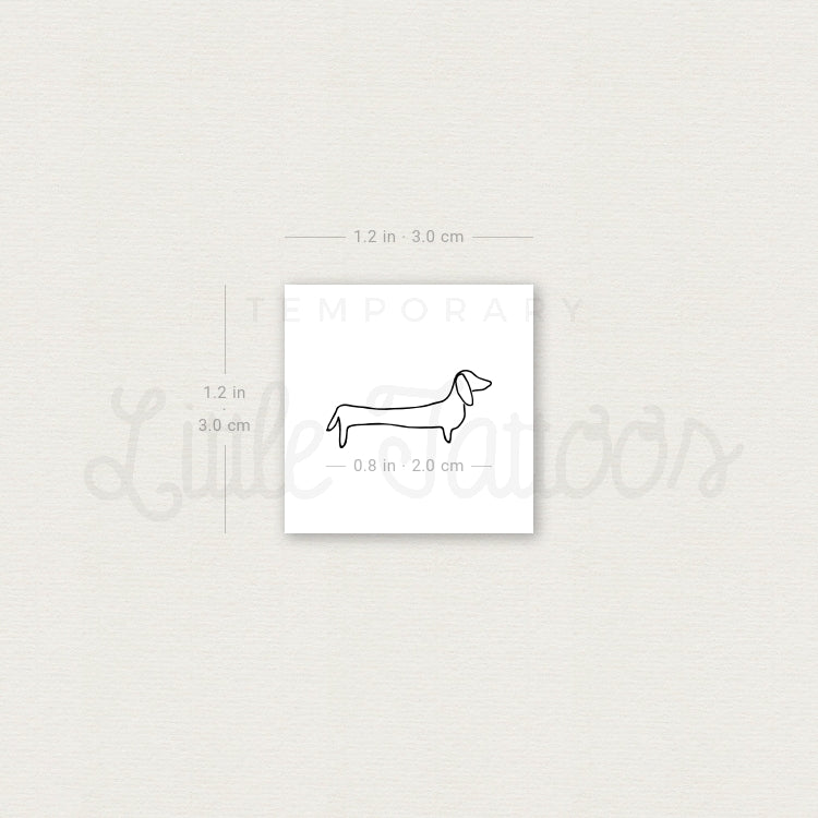 Tatuaje temporal de perro salchicha de una sola línea - Juego de 3