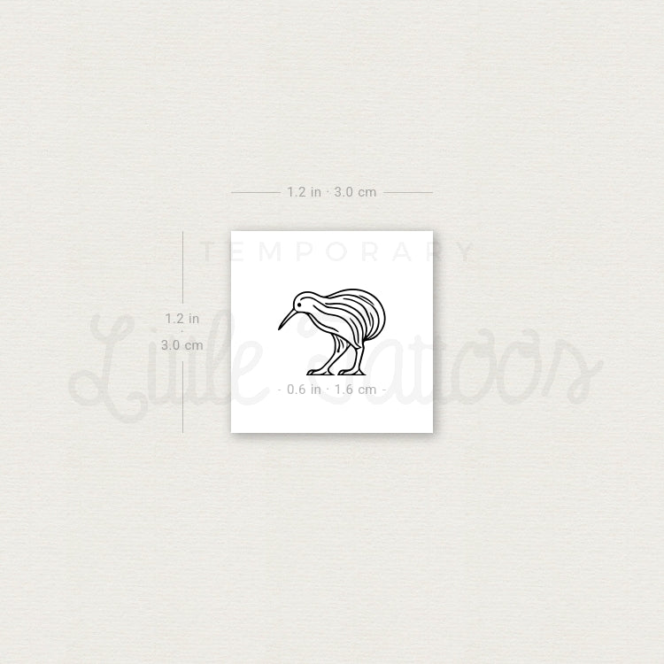 Tatuaje temporal minimalista de pájaro kiwi (juego de 3)