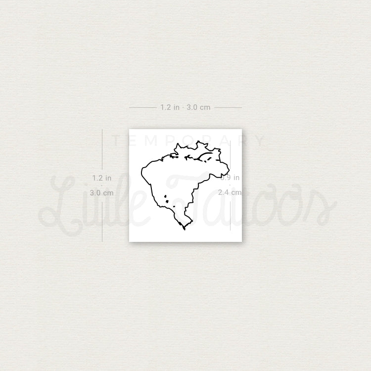 Brazil Map Outline Temporary Tattoo - Set of 3