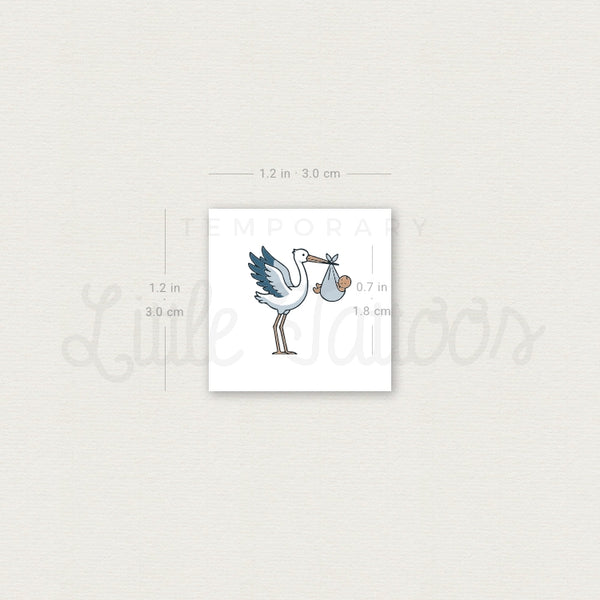 White Storks Delivering Baby Temporary Tattoo - Set of 3