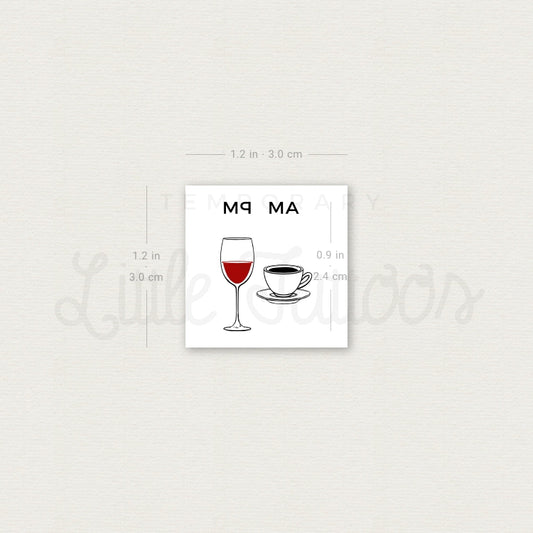 Small AM Coffee PM Wine Temporary Tattoo - Set of 3