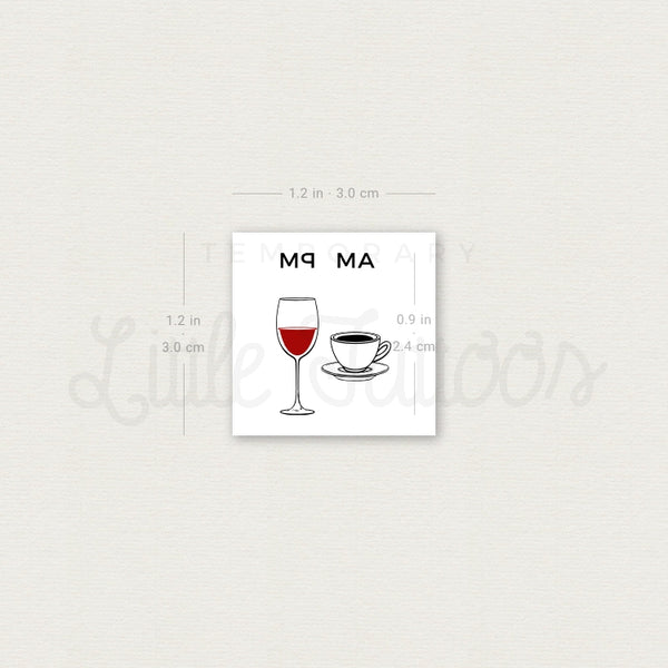 Small AM Coffee PM Wine Temporary Tattoo - Set of 3