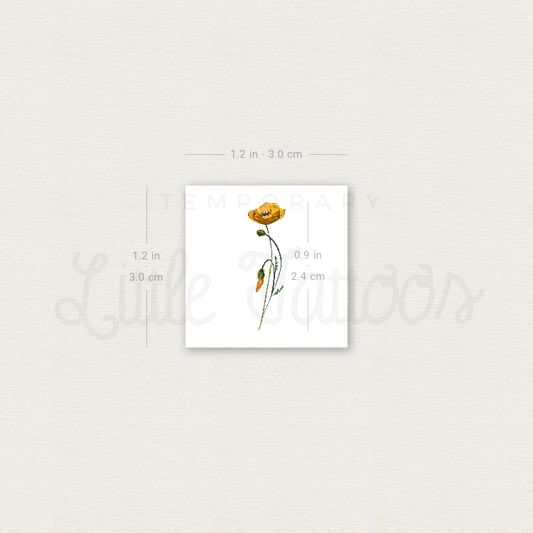 Small California Poppy By Lena Fedchenko Temporary Tattoo - Set of 3