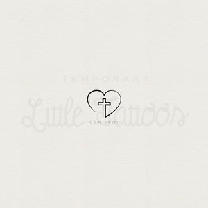 Single Line Heart And Cross Temporary Tattoo - Set of 3