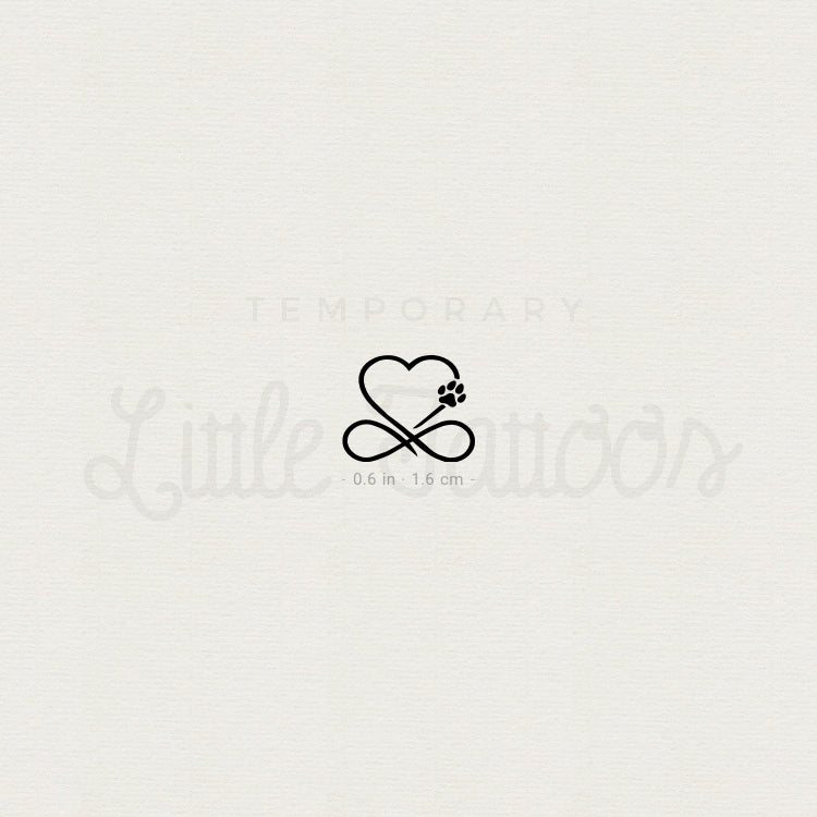 Dog Paw Print Infinity Heart Temporary Tattoo - Set of 3