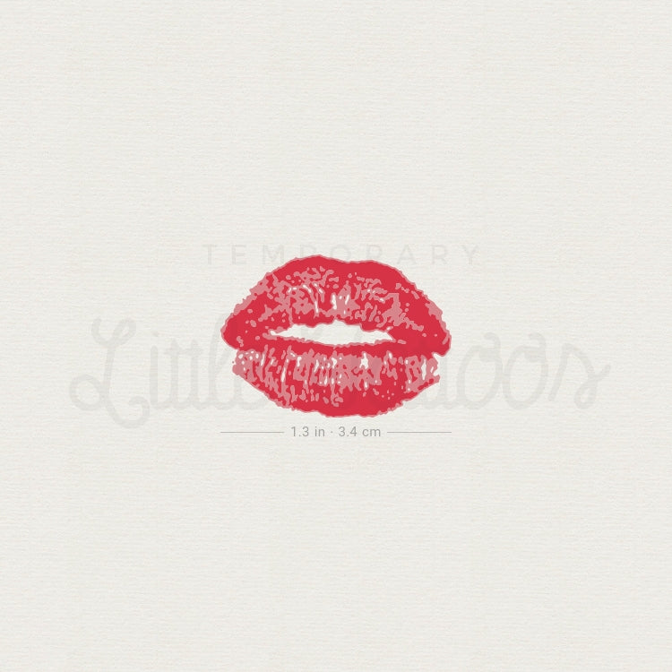 Red Kiss Mark Temporary Tattoo - Set of 3