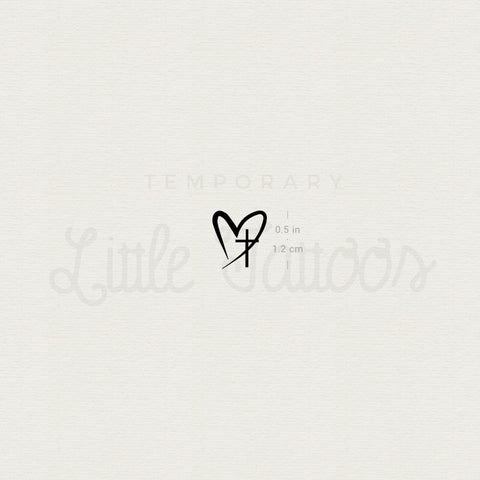 Tiny Cross Heart Temporary Tattoo - Set of 3