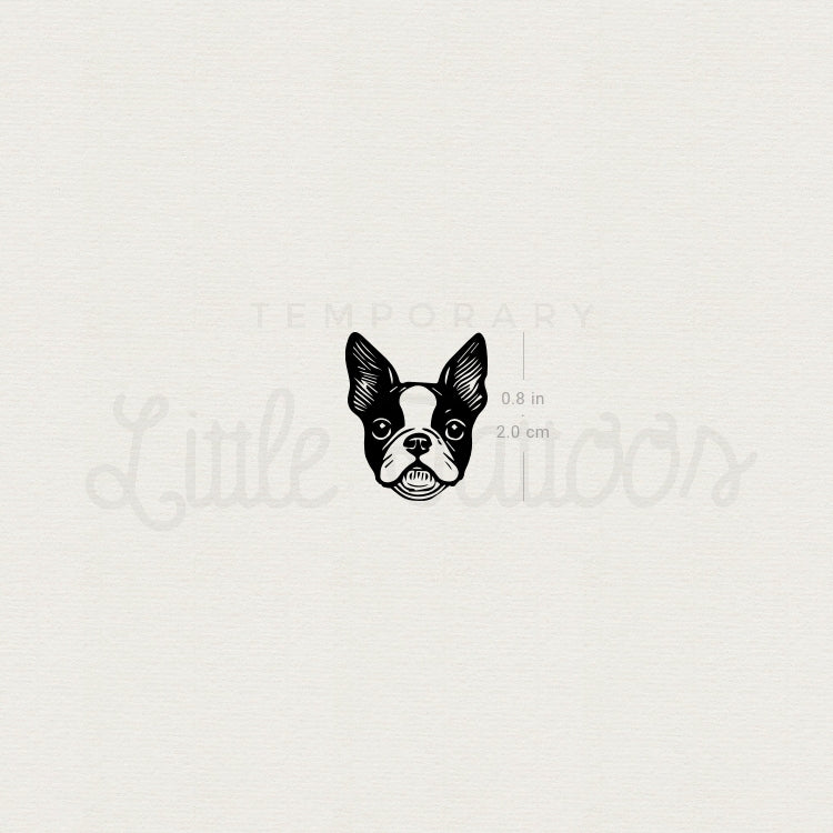 Boston Terrier Portrait Temporary Tattoo - Set of 3