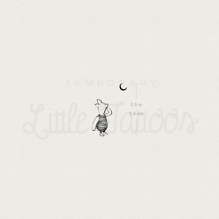Piglet Looking At Moon Temporary Tattoo - Set of 3