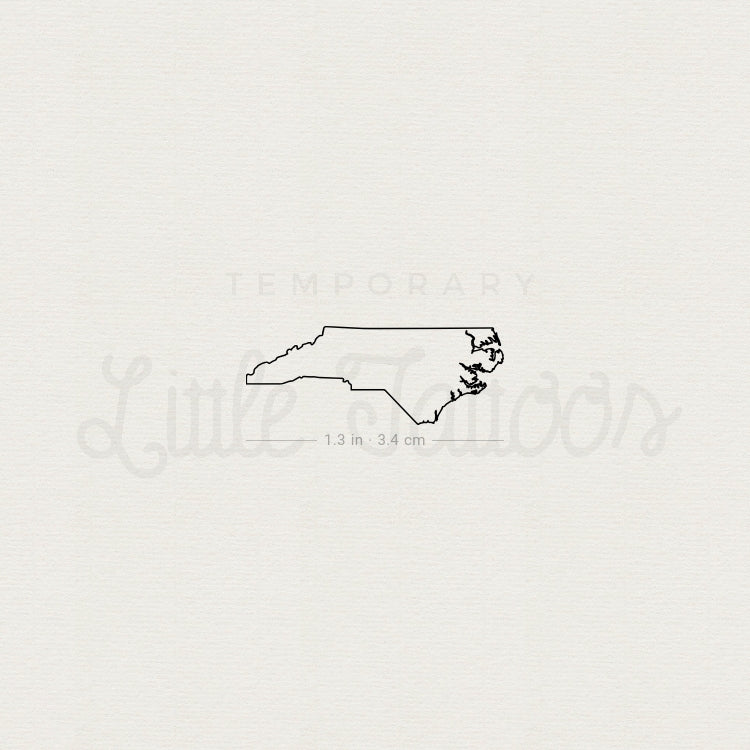 North Carolina Map Outline Temporary Tattoo - Set of 3