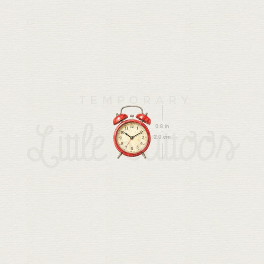 Red Alarm Clock Temporary Tattoo - Set of 3