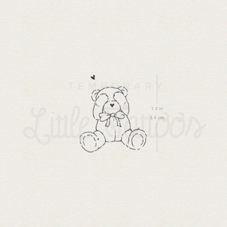 Shy Teddy Bear Temporary Tattoo By Stefano Mazza - Set of 3