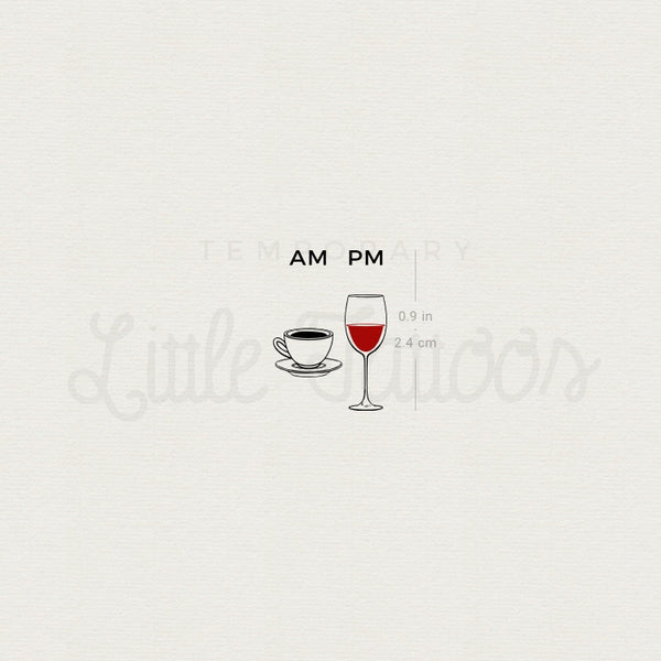 Small AM Coffee PM Wine Temporary Tattoo - Set of 3