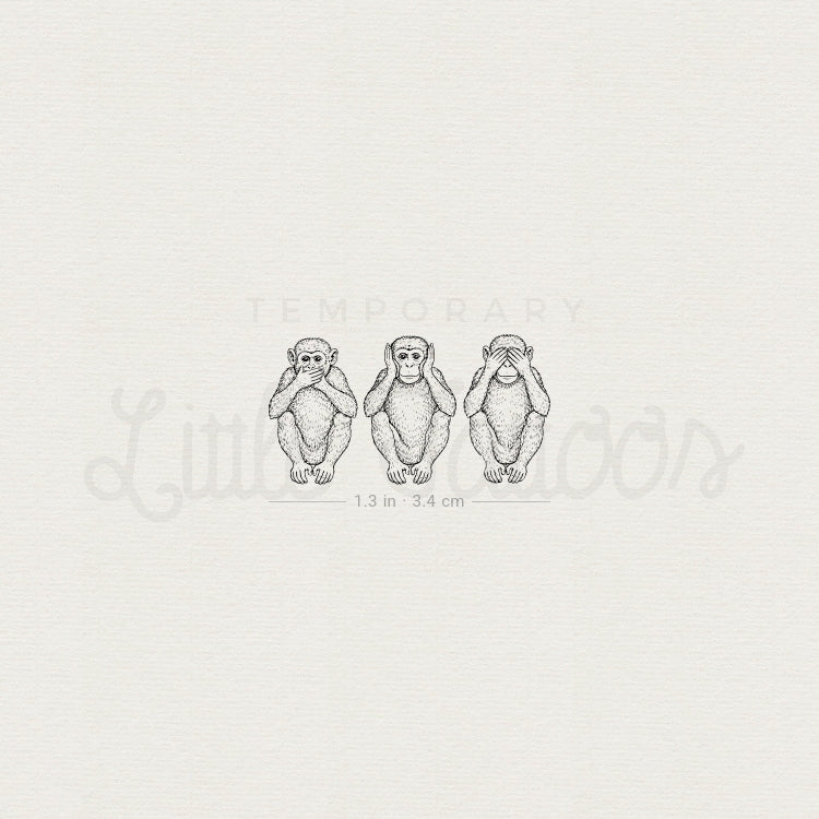Three Wise Monkeys Temporary Tattoo - Set of 3