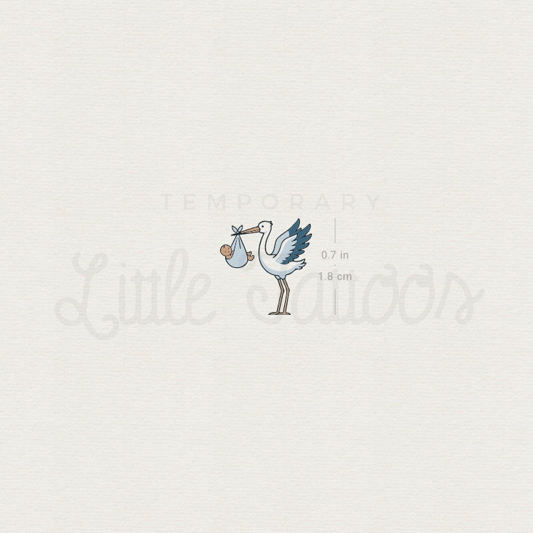 White Storks Delivering Baby Temporary Tattoo - Set of 3