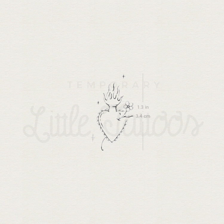 Sacred Heart And Flower By Stefano Mazza Temporary Tattoo - Set of 3