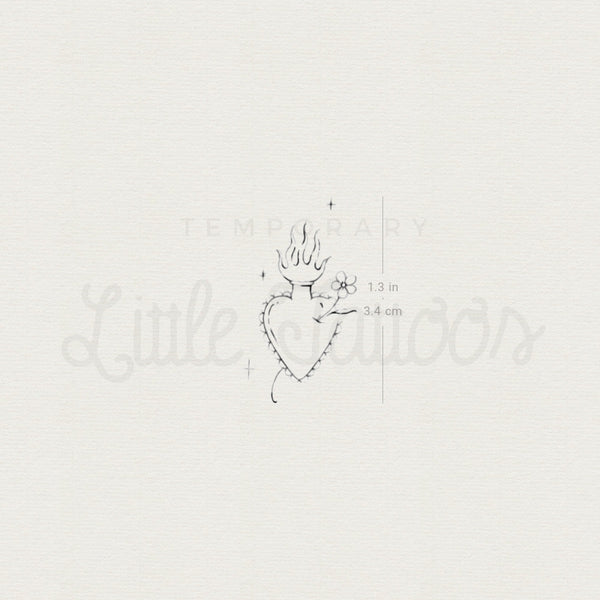 Sacred Heart And Flower By Stefano Mazza Temporary Tattoo - Set of 3