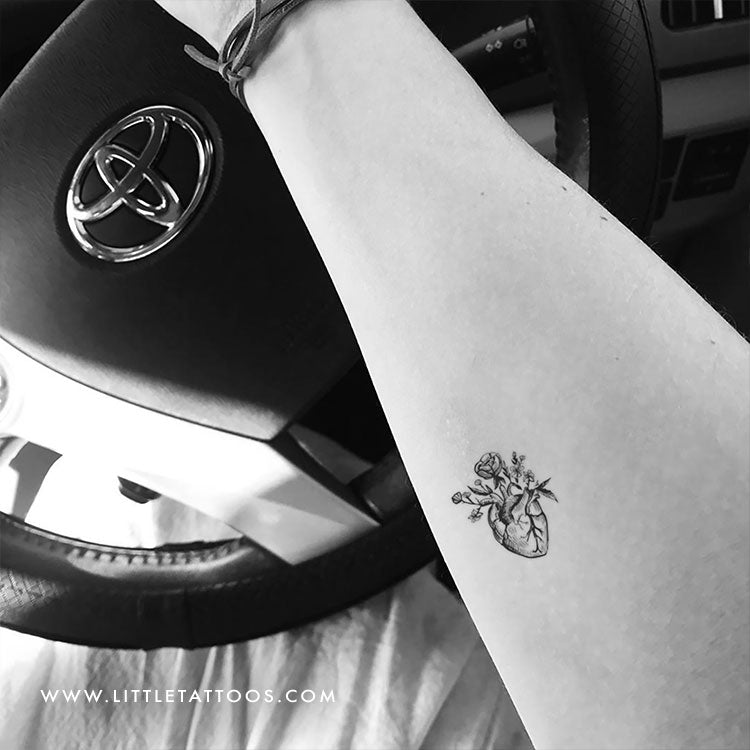 Flower Human Heart Temporary Tattoo - Set of 3