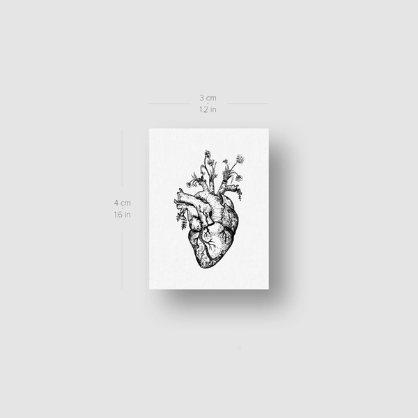 Floral Anatomical Heart Temporary Tattoo - Set of 3
