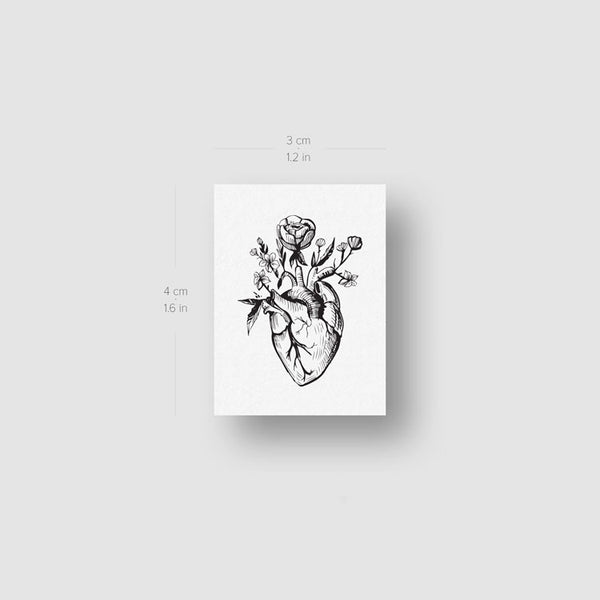 Flower Human Heart Temporary Tattoo - Set of 3