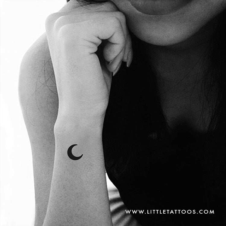 Black Crescent Moon Temporary Tattoo - Set of 3