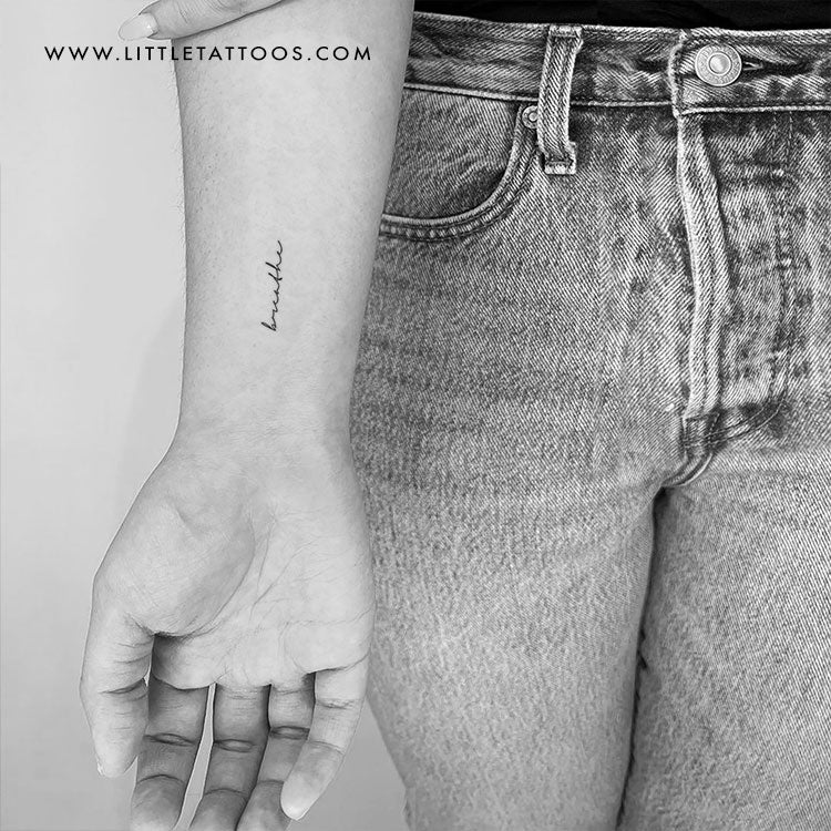 Handwritten Font 'Breathe' Temporary Tattoo - Set of 3