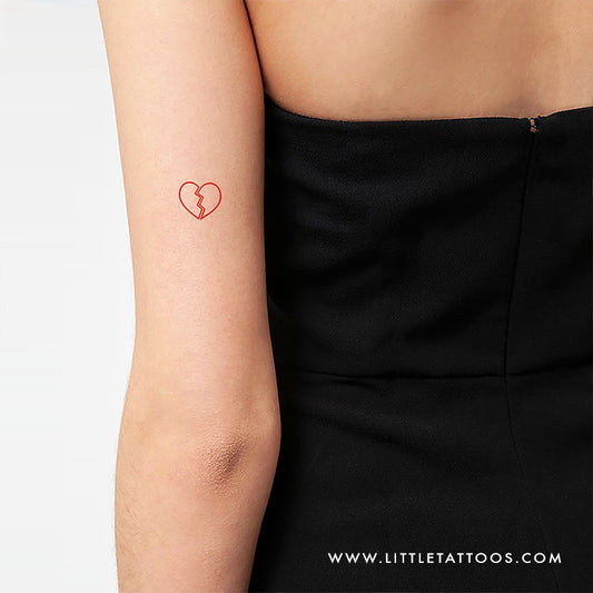 Red Broken Heart Temporary Tattoo - Set of 3