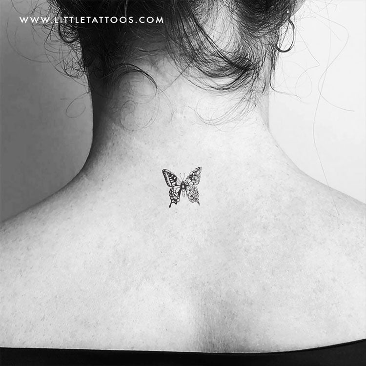 Half Flower Butterfly Temporary Tattoo - Set of 3