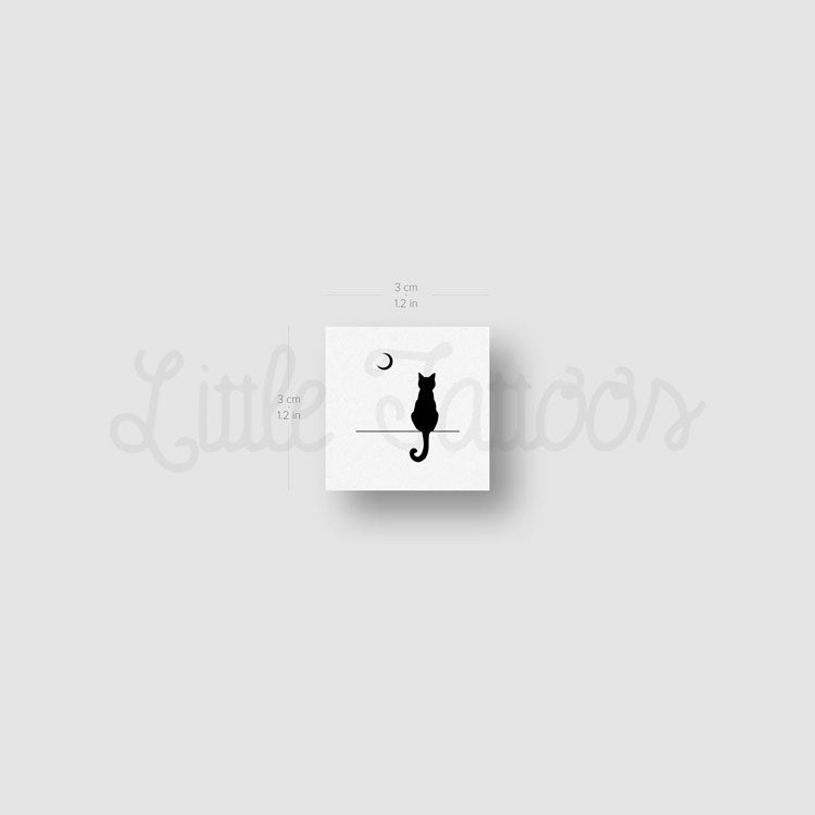 Cat Looking at Moon Temporary Tattoo - Set of 3
