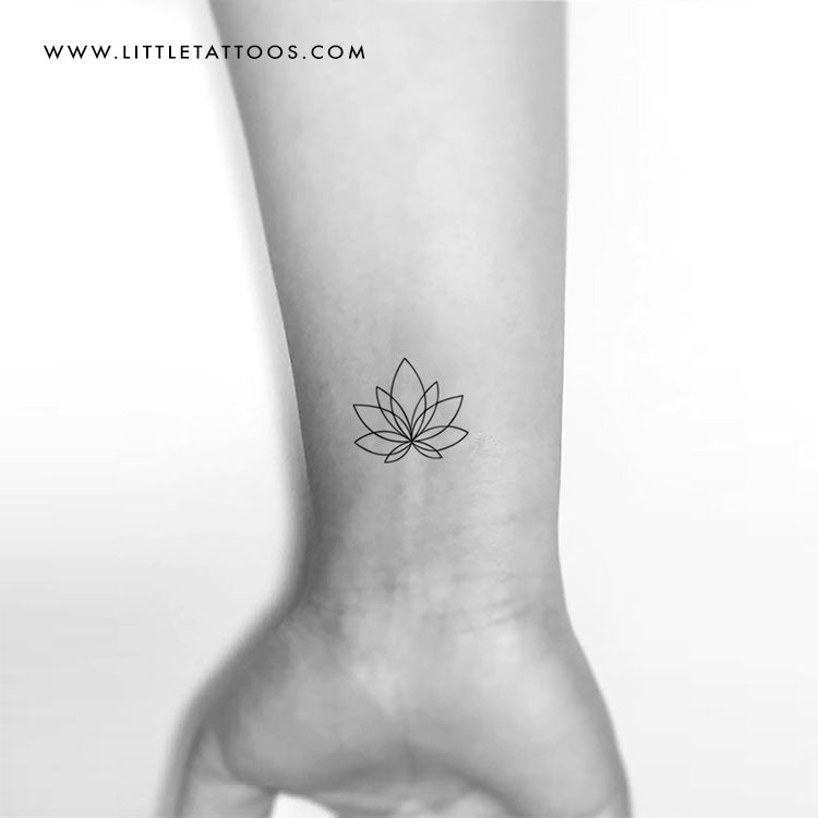 Fine Line Lotus Flower Temporary Tattoo - Set of 3