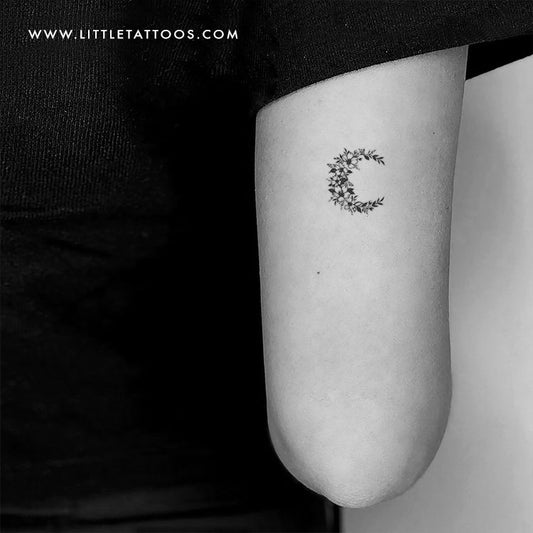 Little Floral Crescent Moon Temporary Tattoo - Set of 3