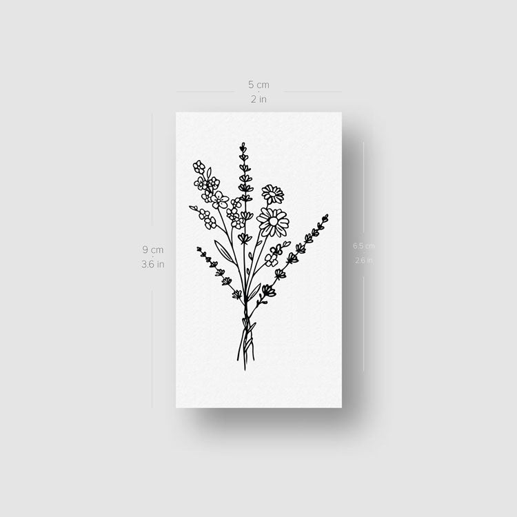 Wild Flower Bouquet Temporary Tattoo - Set of 3