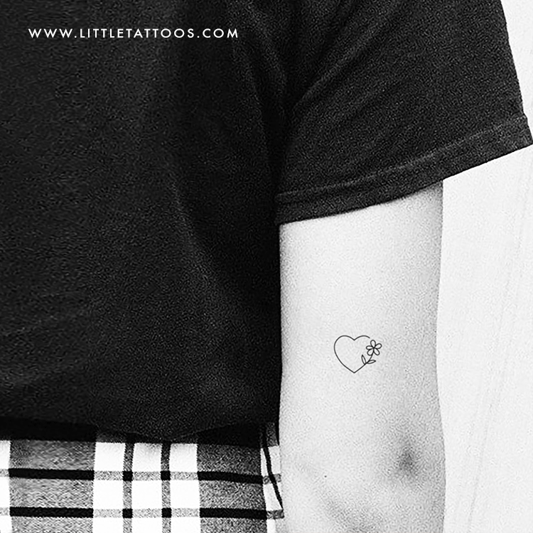 Minimal Heart and Flower Temporary Tattoo - Set of 3